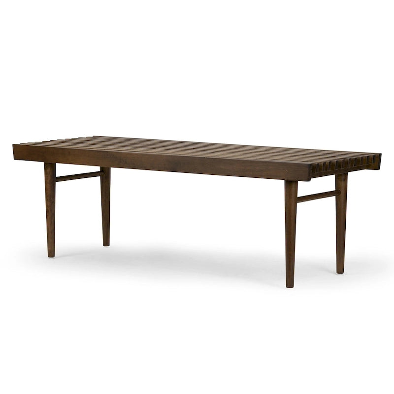 Slatted Wooden Bench with Walnut Finish