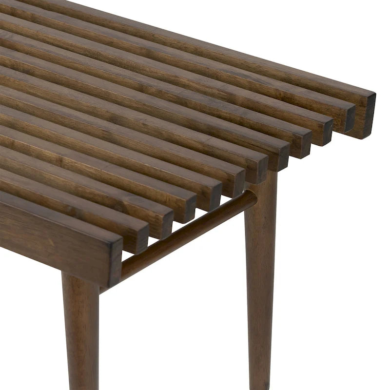 Slatted Wooden Bench with Walnut Finish