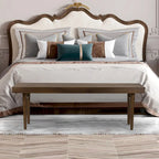 Slatted Wooden Bench with Walnut Finish