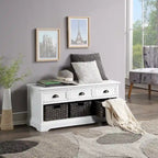 Wood Storage Bench with Drawers and Baskets