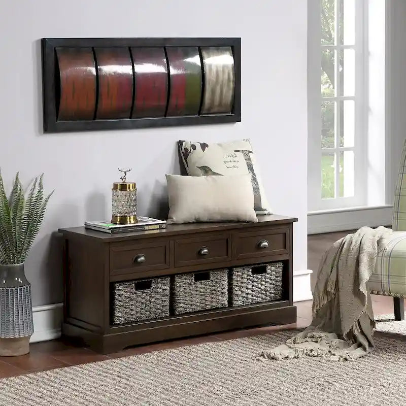 Wood Storage Bench with Drawers and Baskets