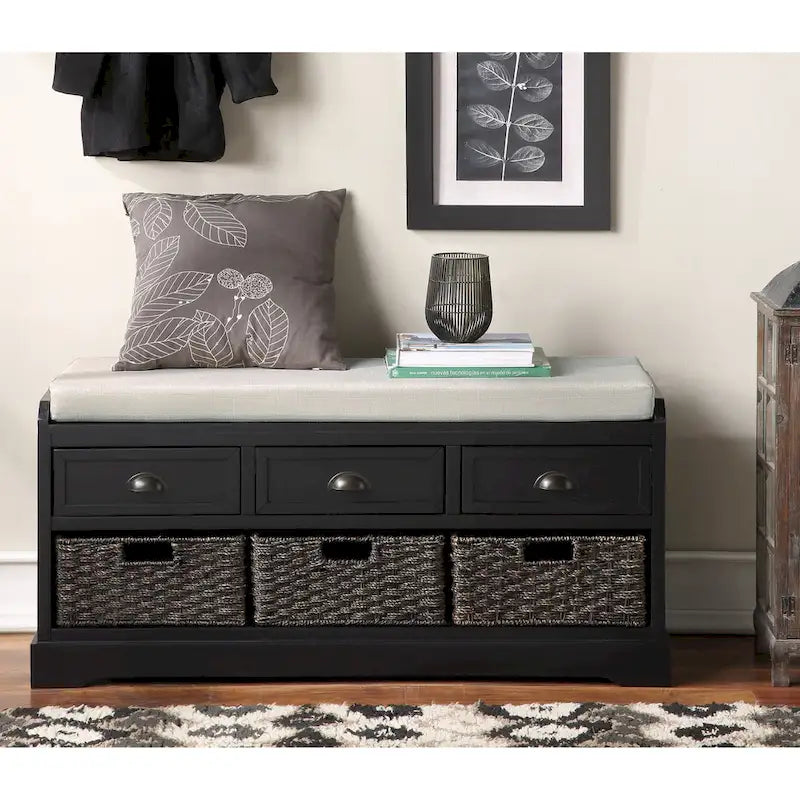 Wood Storage Bench with Drawers and Baskets
