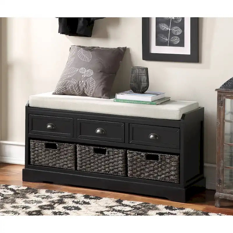 Wood Storage Bench with Drawers and Baskets
