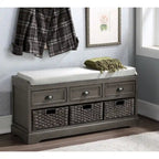 Wood Storage Bench with Drawers and Baskets