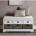 Wood Storage Bench with Drawers and Baskets