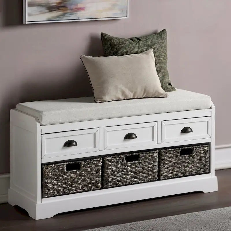 Wood Storage Bench with Drawers and Baskets
