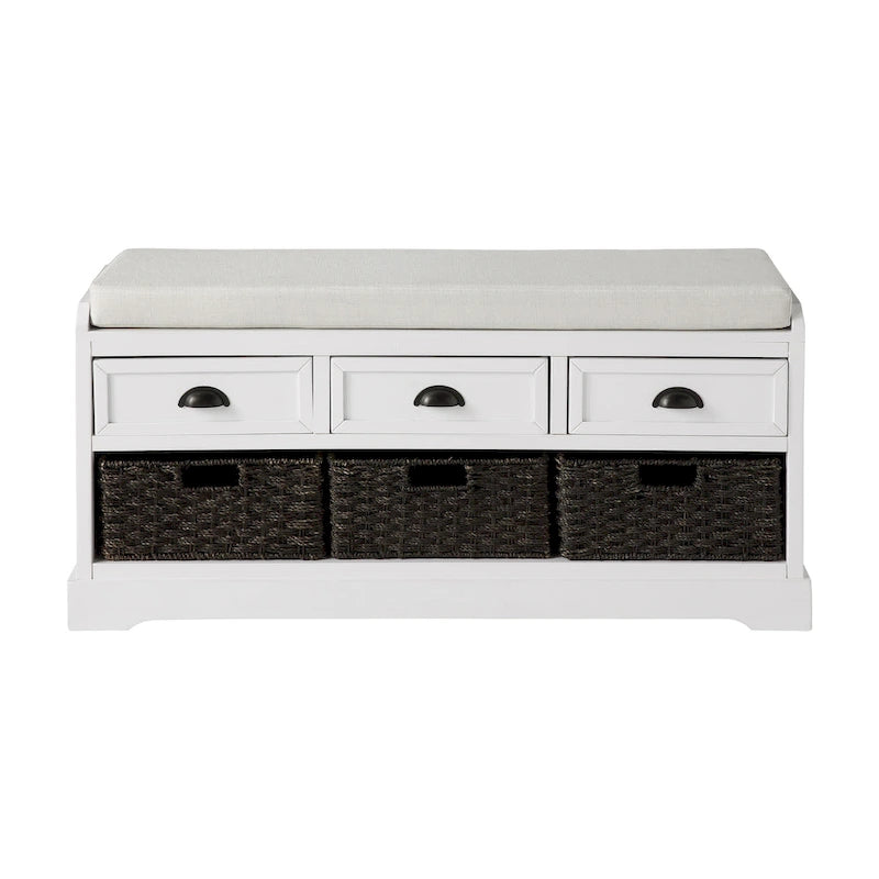 Wood Storage Bench with Drawers and Baskets
