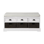 Wood Storage Bench with Drawers and Baskets