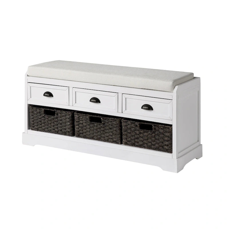 Wood Storage Bench with Drawers and Baskets