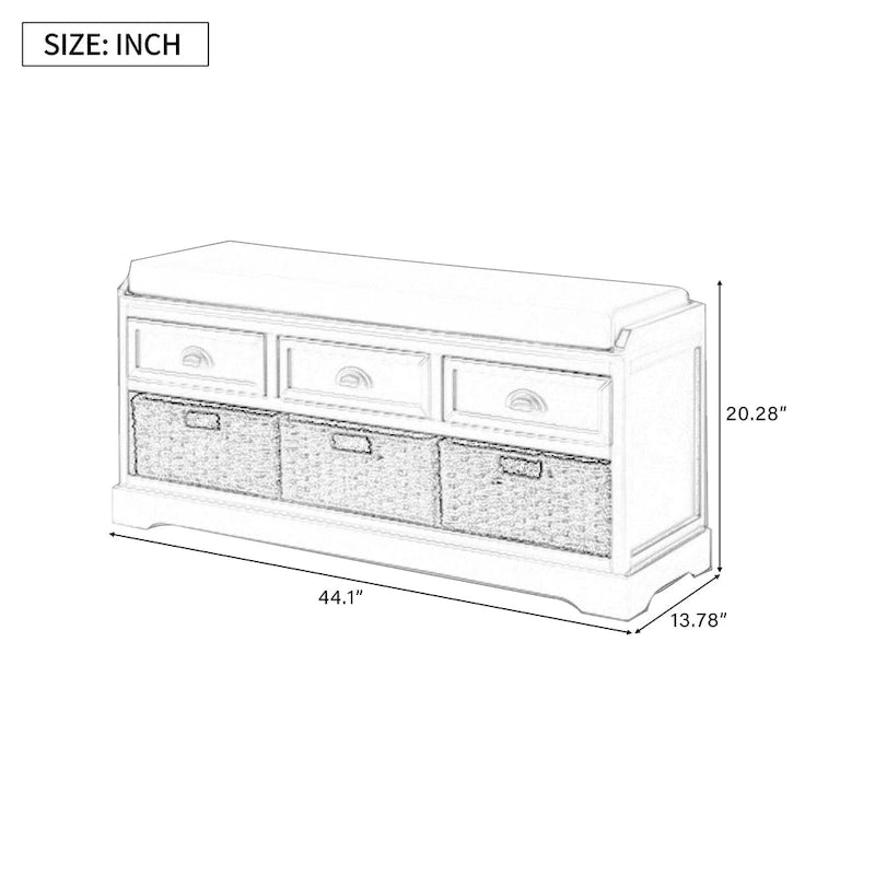 Wood Storage Bench with Drawers and Baskets