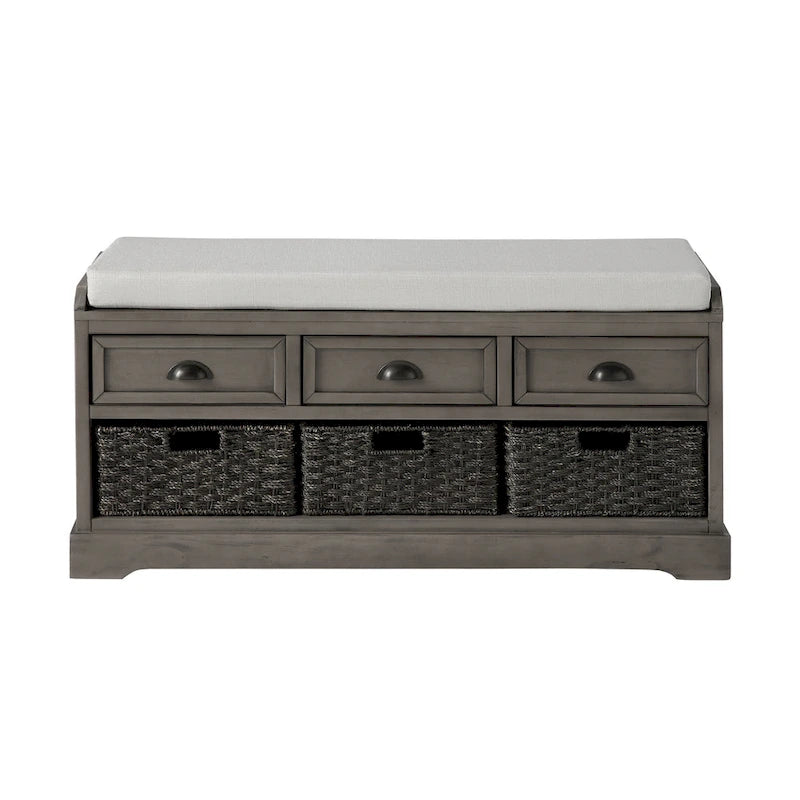 Wood Storage Bench with Drawers and Baskets