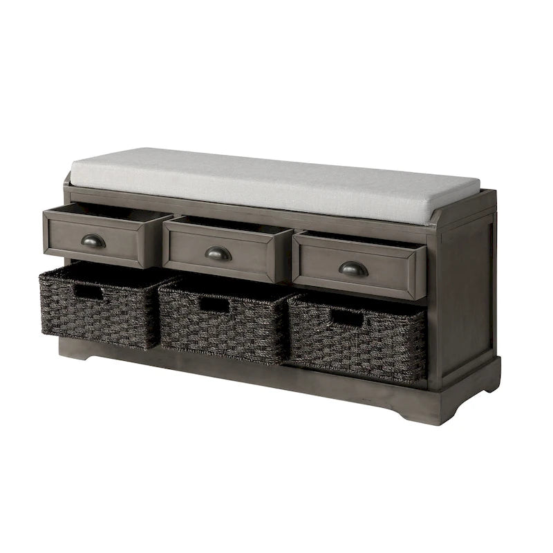 Wood Storage Bench with Drawers and Baskets