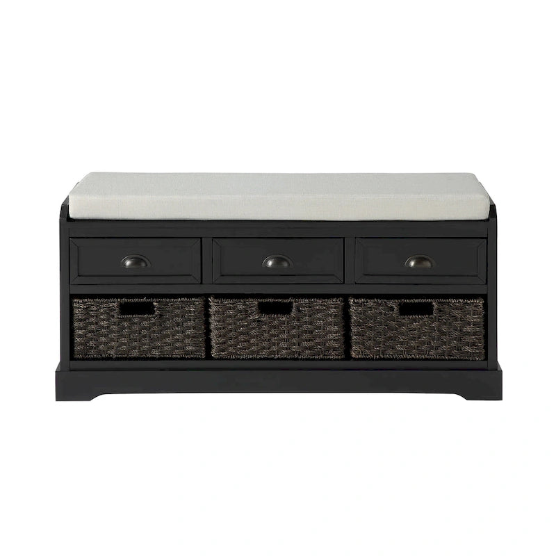 Wood Storage Bench with Drawers and Baskets