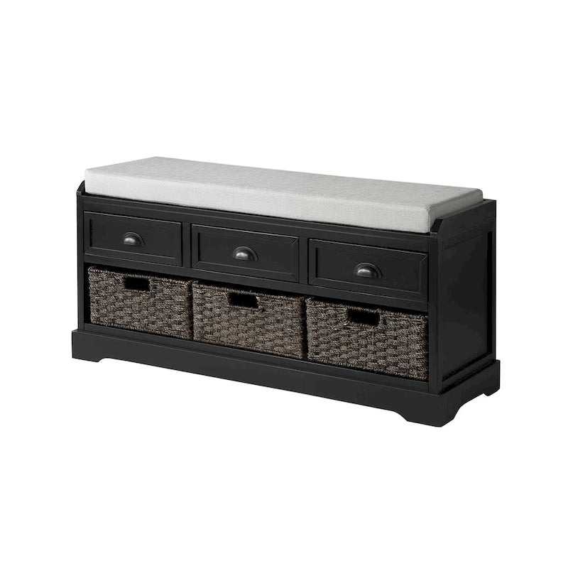 Wood Storage Bench with Drawers and Baskets