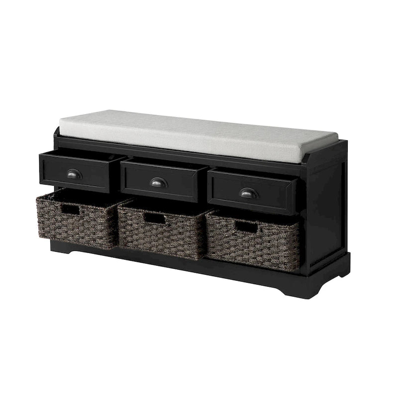 Wood Storage Bench with Drawers and Baskets