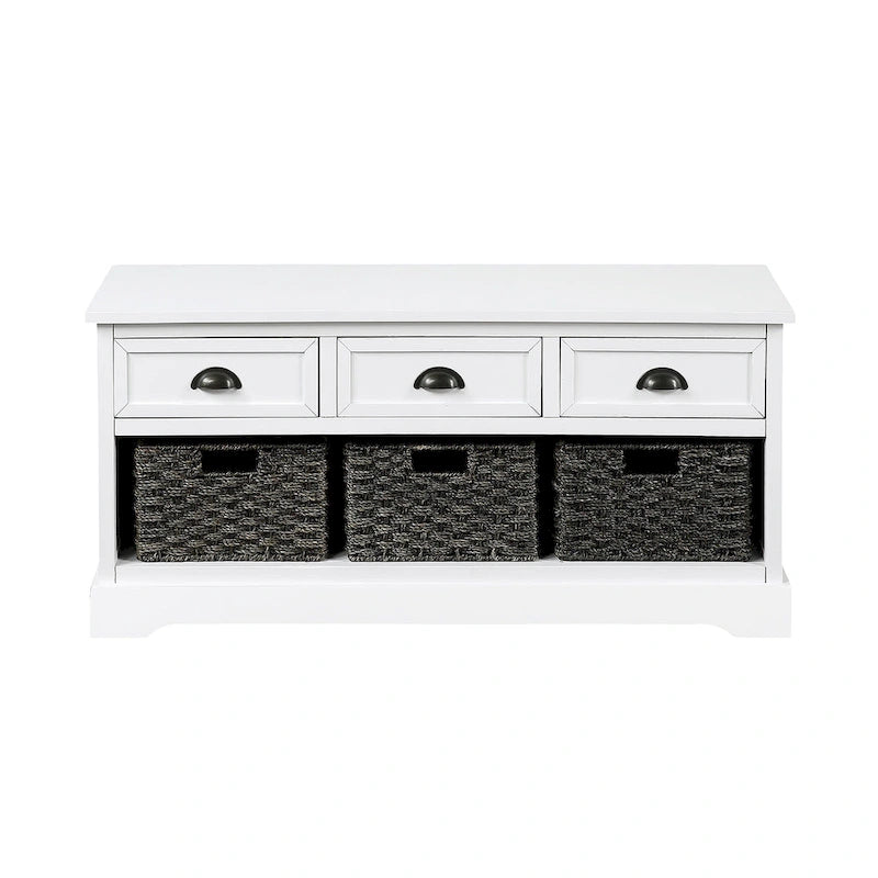 Wood Storage Bench with Drawers and Baskets