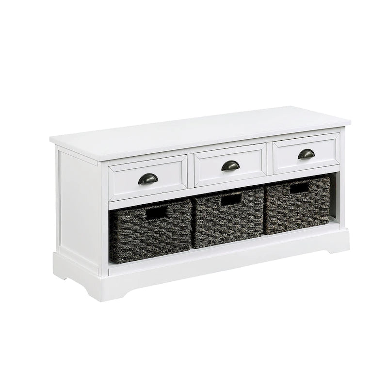 Wood Storage Bench with Drawers and Baskets