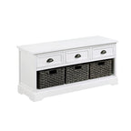 Wood Storage Bench with Drawers and Baskets