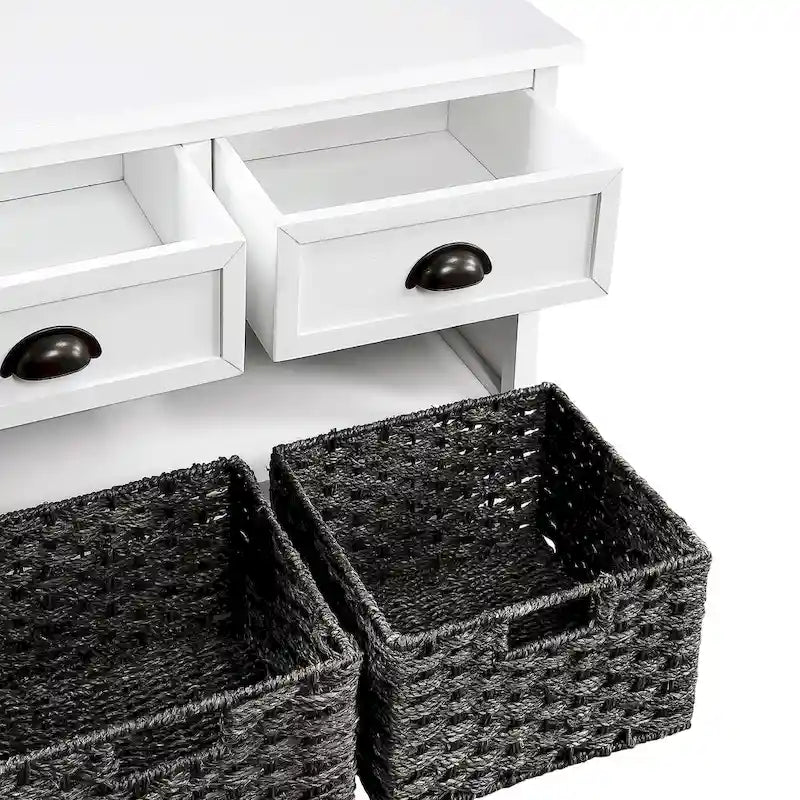 Wood Storage Bench with Drawers and Baskets