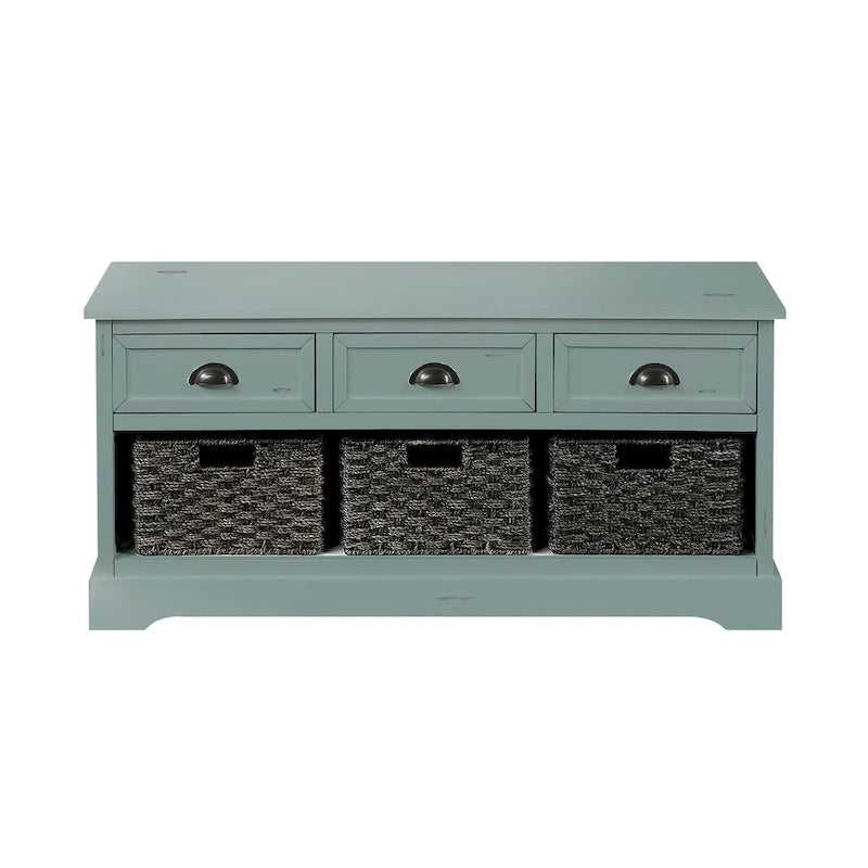 Wood Storage Bench with Drawers and Baskets