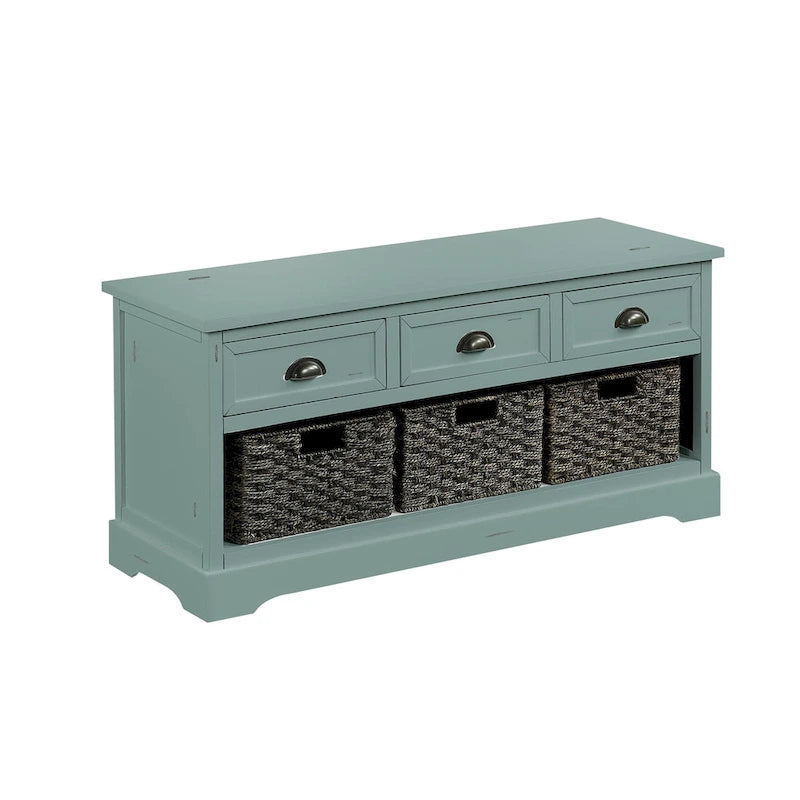 Wood Storage Bench with Drawers and Baskets