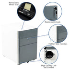 3-Drawer Mobile Filing Cabinet with Lock and Casters