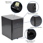 3-Drawer Mobile Filing Cabinet with Lock and Casters