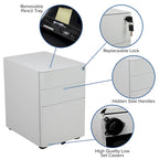 3-Drawer Mobile Filing Cabinet with Lock and Casters