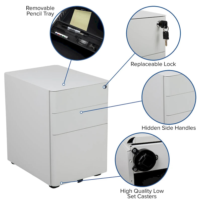 3-Drawer Mobile Filing Cabinet with Lock and Casters