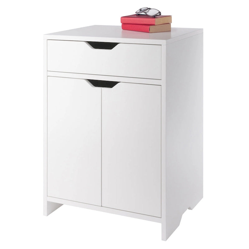 1-Drawer Storage Cabinet with Adjustable Shelf, White