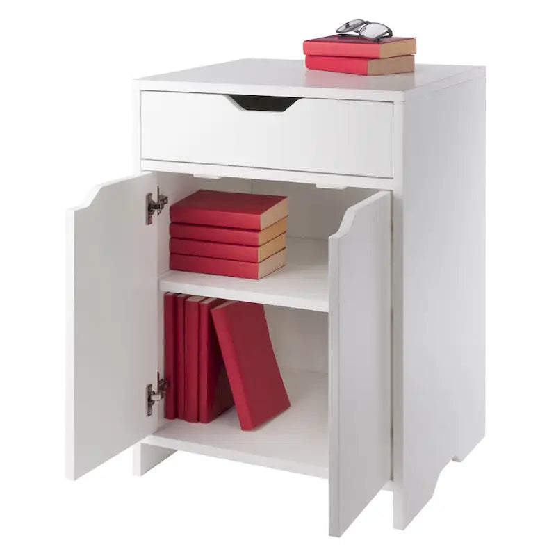 1-Drawer Storage Cabinet with Adjustable Shelf, White