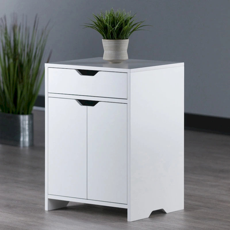 1-Drawer Storage Cabinet with Adjustable Shelf, White