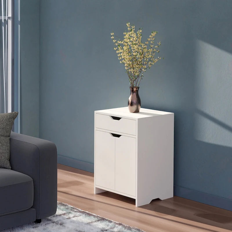1-Drawer Storage Cabinet with Adjustable Shelf, White