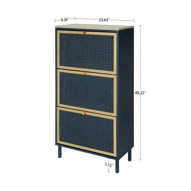 Freestanding Shoe Storage Cabinet with 3 Metal Doors