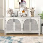 4-Door Storage Cabinet with Rattan Door Panels