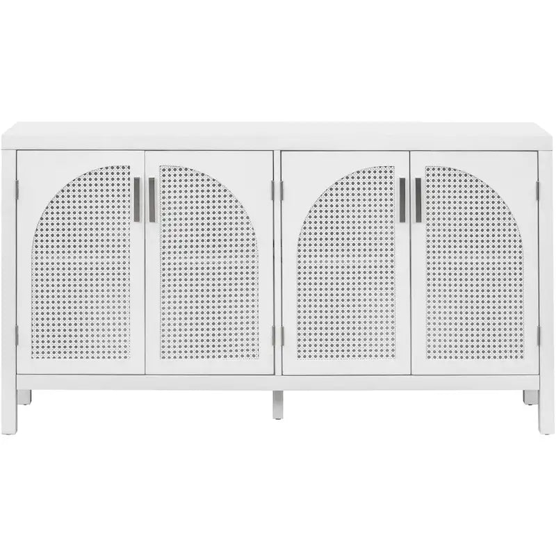 4-Door Storage Cabinet with Rattan Door Panels