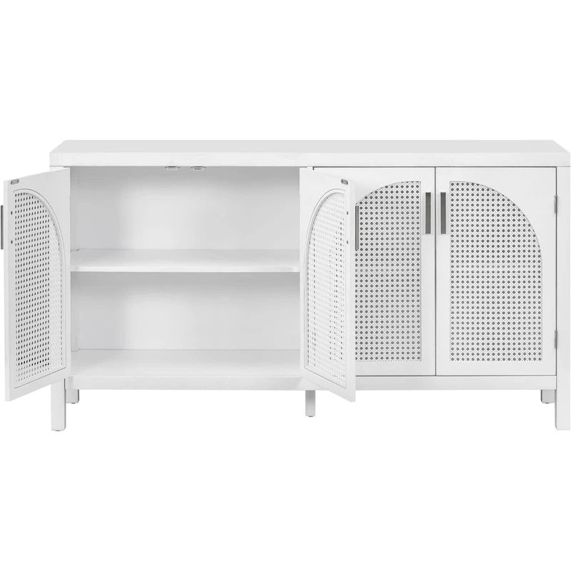 4-Door Storage Cabinet with Rattan Door Panels