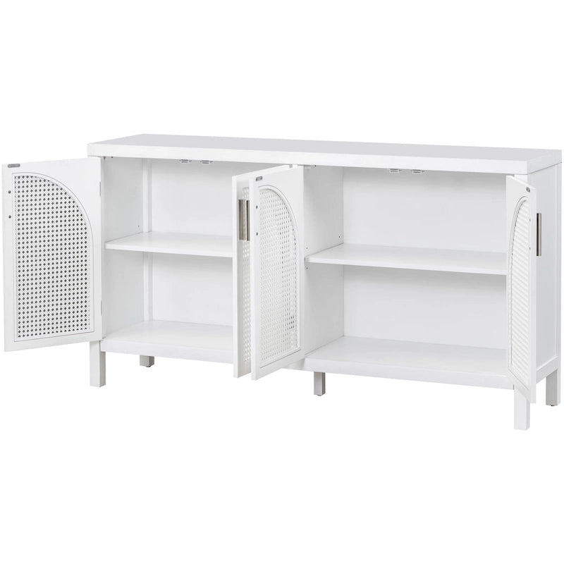 4-Door Storage Cabinet with Rattan Door Panels