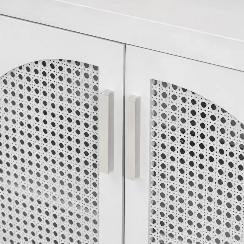 4-Door Storage Cabinet with Rattan Door Panels
