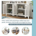 4-Door Storage Cabinet with Rattan Door Panels