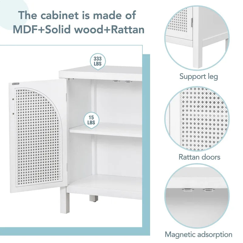 4-Door Storage Cabinet with Rattan Door Panels