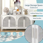 4-Door Storage Cabinet with Rattan Door Panels