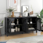 4-Door Storage Cabinet with Rattan Door Panels