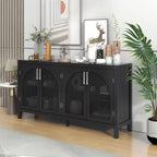 4-Door Storage Cabinet with Rattan Door Panels