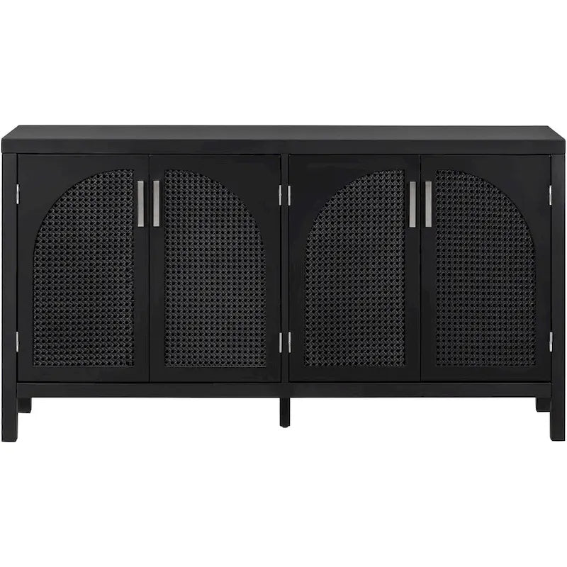 4-Door Storage Cabinet with Rattan Door Panels