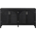 4-Door Storage Cabinet with Rattan Door Panels