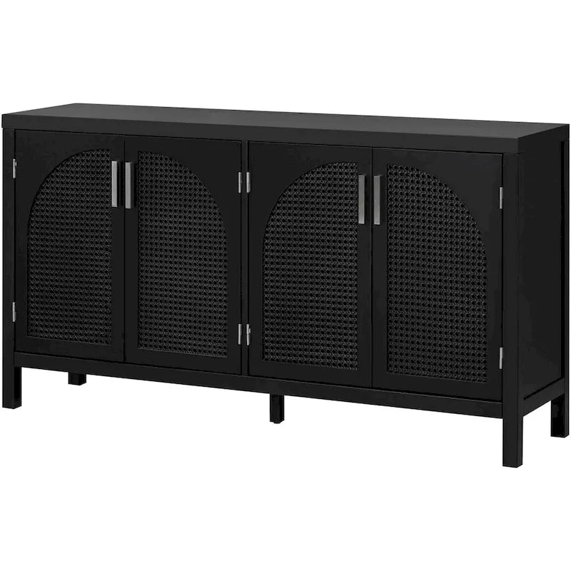 4-Door Storage Cabinet with Rattan Door Panels