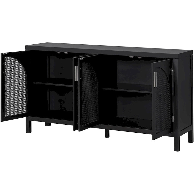 4-Door Storage Cabinet with Rattan Door Panels