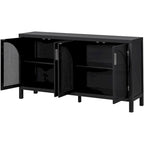 4-Door Storage Cabinet with Rattan Door Panels