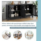 4-Door Storage Cabinet with Rattan Door Panels